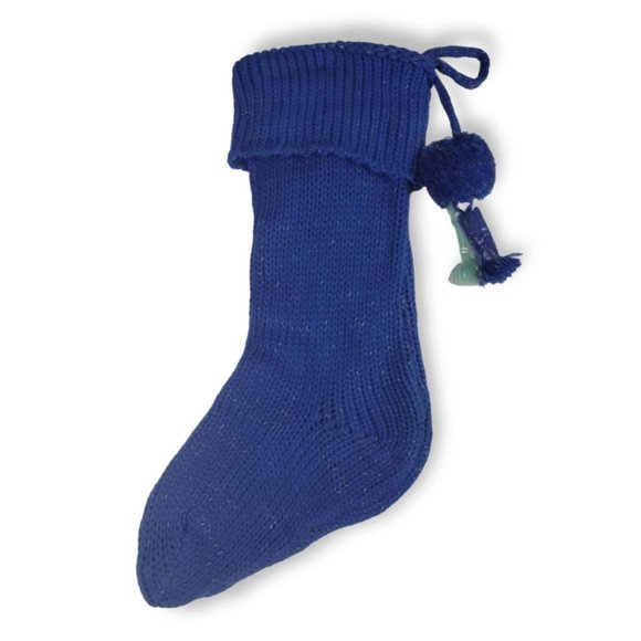 Holiday Time Blue Lurex Knit 21 in Christmas Stocking with Tassels New - Picture 2 of 3